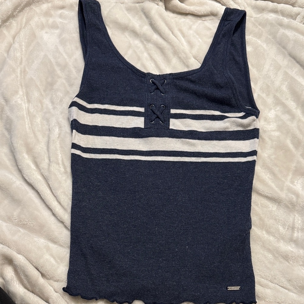 Hollister Navy and White Striped Tank Top